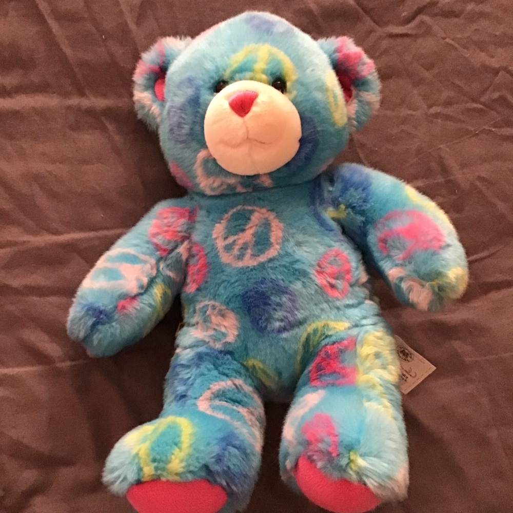 Blue Peace Sign Build-A-Bear Bear With Two Outfits